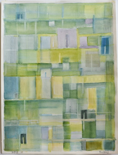 Painting titled "zieleń 2" by Robert Rubaj, Original Artwork, Watercolor