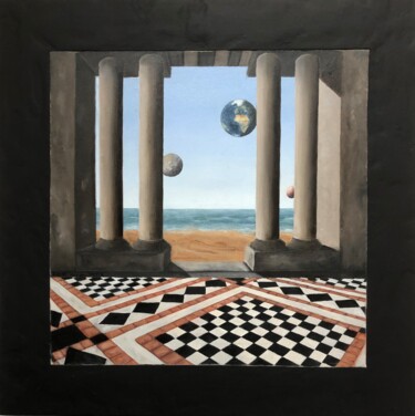 Painting titled "Future promenade" by Robert Van Den Herik, Original Artwork, Oil Mounted on Wood Panel