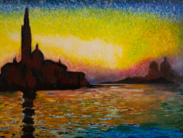 Painting titled "Copie de: Venise, S…" by Robert Wundele, Original Artwork, Oil Mounted on Wood Stretcher frame