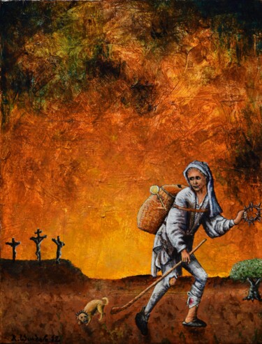 Painting titled "Le Vagabond à la co…" by Robert Wundele, Original Artwork, Acrylic