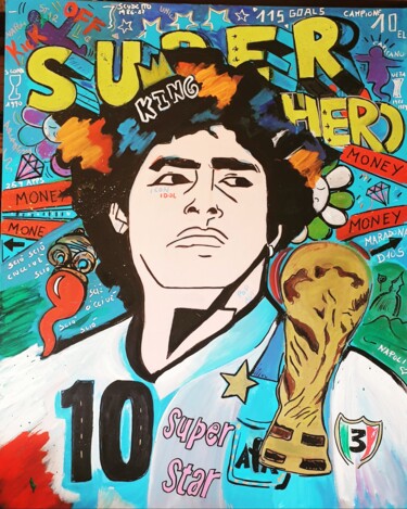 Arts numériques intitulée "Maradona 2.0" par Roberta Modena, Œuvre d'art originale, Peinture numérique