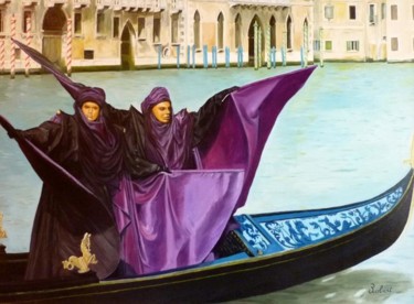 Peinture intitulée "Sur une Gondole (73…" par Christian Robert, Œuvre d'art originale, Huile