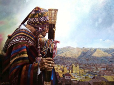 Pittura intitolato "Varayoc Qosqo Llaqt…" da Roberth Singona (El chincherino), Opera d'arte originale, Olio Montato su Telai…