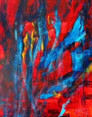 Painting titled "L'inferno di Dante" by Roberto Fradale, Original Artwork, Oil Mounted on Wood Stretcher frame