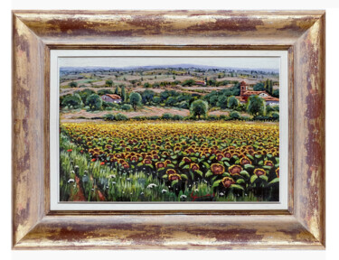 Painting titled "SWEET HILLS AND SUN…" by Roberto Gai, Original Artwork, Oil Mounted on Wood Stretcher frame