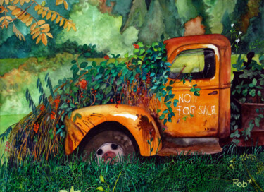 Ζωγραφική με τίτλο "Viejo camión amaril…" από Roberto García López, Αυθεντικά έργα τέχνης, Ακουαρέλα