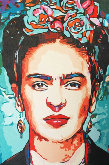 Painting titled "Retrato Frida Kahlo" by Roberto Nunes, Original Artwork, Acrylic Mounted on Wood Stretcher frame
