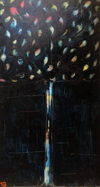 Pintura titulada "coloured tree" por Roberto Rivas, Obra de arte original, Oleo Montado en Bastidor de camilla de madera