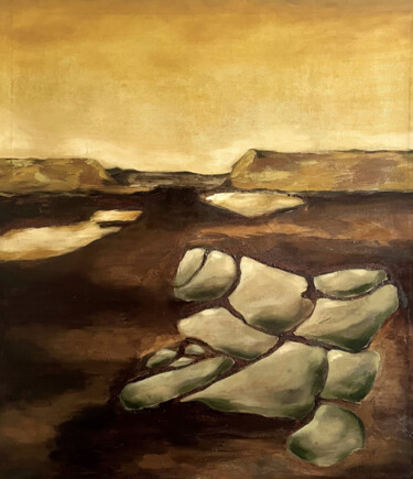 Painting titled "Landcape 1" by Roberto Rivas, Original Artwork, Encaustic Mounted on Wood Stretcher frame