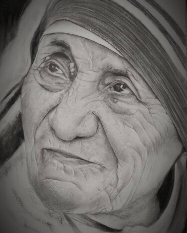 Dibujo titulada "Teresa de Calcuta" por Roberto Sallén, Obra de arte original, Lápiz