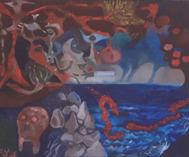 Pintura intitulada "La bahía de la muer…" por Roberto Yañez, Obras de arte originais, Óleo