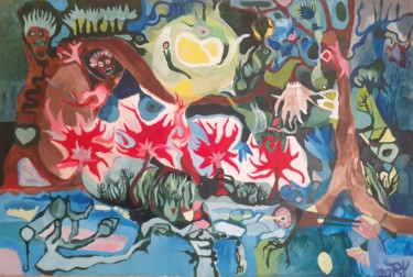 Schilderij getiteld "Der Garten am Horiz…" door Roberto Yañez, Origineel Kunstwerk, Olie