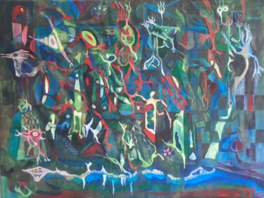제목이 "Der Urwald der Subs…"인 미술작품 Roberto Yañez로, 원작, 기름 나무 들것 프레임에 장착됨