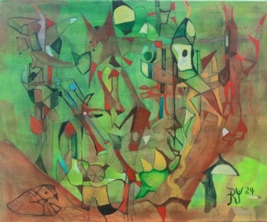 Картина под названием "La lectura del agua" - Roberto Yañez, Подлинное произведение искусства, Масло Установлен на Деревянна…