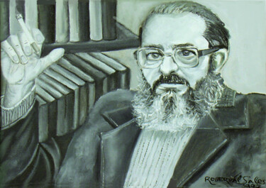 Pintura intitulada "RETRATO PAULO FREIRE" por Roberval Sales, Obras de arte originais, Acrílico