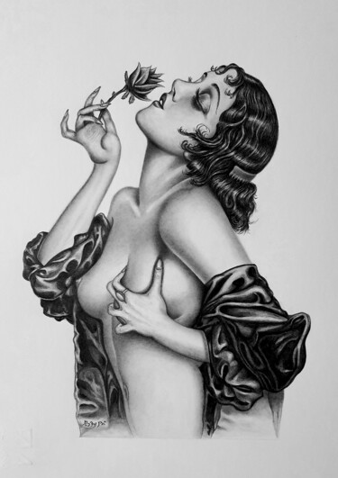 Dibujo titulada "Pin-up" por Roby Bí, Obra de arte original, Grafito