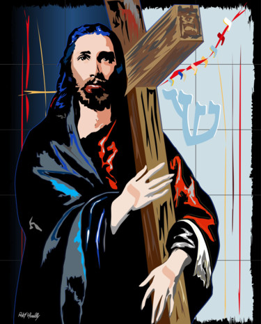 Schilderij getiteld "Jesus and god" door Roby Marelly, Origineel Kunstwerk