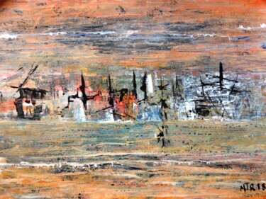 Painting titled "Impressions calligr…" by Roche Marie T., Original Artwork, Oil Mounted on Cardboard