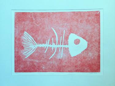 Printmaking titled "RedFish" by Suzi Silva, Original Artwork, Xylography