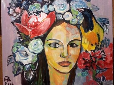 Painting titled "Self Portrait with…" by Rodica, Original Artwork