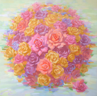 Malarstwo zatytułowany „Planet of roses” autorstwa Yuriy Sidorenko, Oryginalna praca, Akryl Zamontowany na Drewniana rama no…