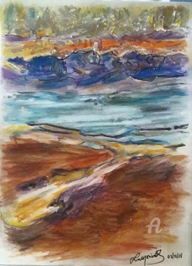 Drawing titled "Mer, soleil couchant" by Rodolphe Lavayssiere, Original Artwork, Pastel