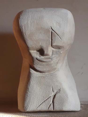 Skulptur mit dem Titel "le messager du temps" von Rodolphe Quinet, Original-Kunstwerk, Stein