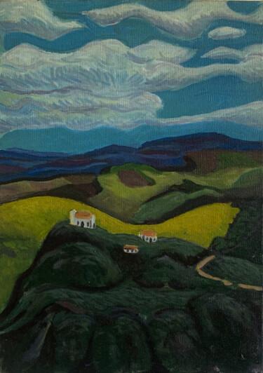 Painting titled "Montanhas com igreja" by Rodrigo Brasil, Original Artwork, Acrylic