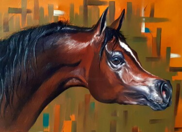 Картина под названием "Cavalo Árabe" - Rodrigo Monteiro, Подлинное произведение искусства, Масло