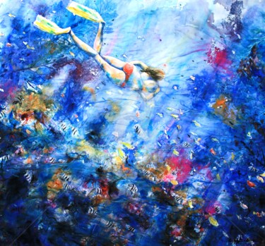 Peinture intitulée "Sirène d'aujourd'hui" par Roger Boubenec, Œuvre d'art originale, Aquarelle