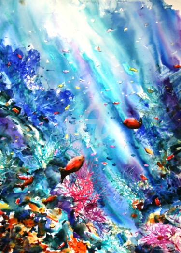 Malerei mit dem Titel "Les poisson qui bou…" von Roger Boubenec, Original-Kunstwerk, Aquarell