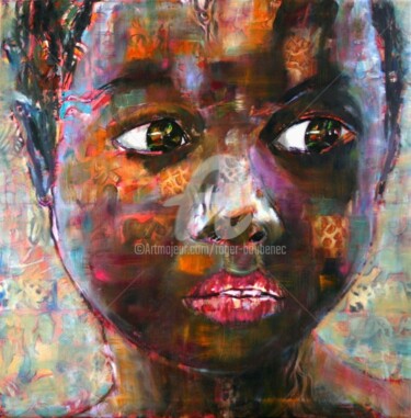 Malerei mit dem Titel "L'enfant africain" von Roger Boubenec, Original-Kunstwerk, Öl Auf Keilrahmen aus Holz montiert