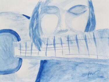 Картина под названием "Rock azul" - Rogério Morais, Подлинное произведение искусства, Акварель