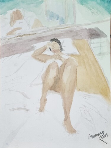 Painting titled "Descanso" by Rogério Morais, Original Artwork, Watercolor