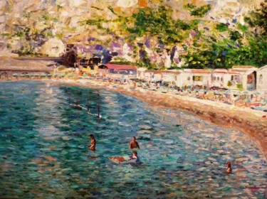 Pittura intitolato "The beach at Erchie" da Rolando Lambiase, Opera d'arte originale, Olio