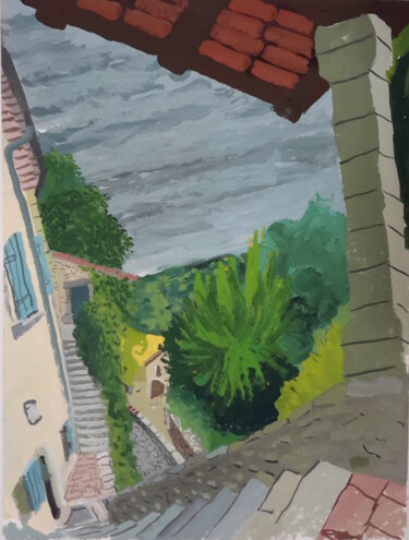 Peinture intitulée "La lèque, escaliers…" par Roland Gschwind, Œuvre d'art originale, Gouache