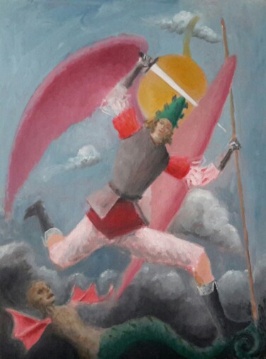 Pittura intitolato "Saint Michel" da Roland Gschwind, Opera d'arte originale, Olio Montato su Cartone