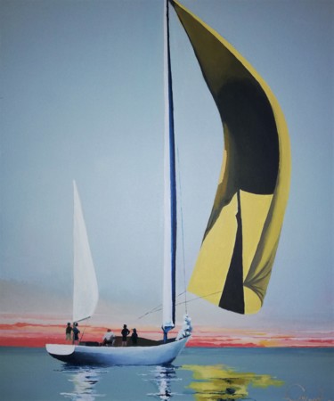 Painting titled "voile jaune" by Roland Guyomard, Original Artwork, Acrylic