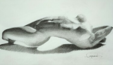 Dessin intitulée "Femme allongée (Rod…" par Roland Guyomard, Œuvre d'art originale, Fusain