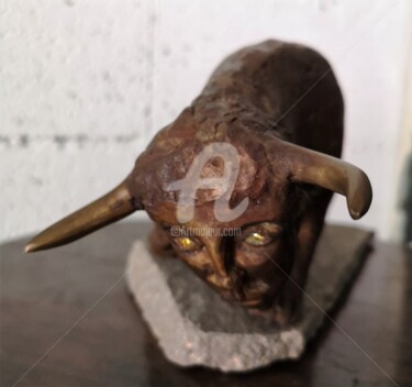 Sculptuur getiteld "Buffalo" door Issro, Origineel Kunstwerk, Bronzen