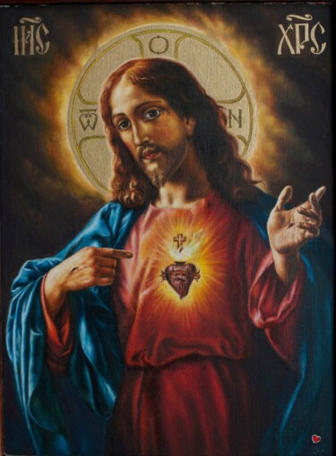 Ζωγραφική με τίτλο "Иисус Господь" από Рома Ласьков, Αυθεντικά έργα τέχνης, Λάδι Τοποθετήθηκε στο Ξύλινο φορείο σκελετό