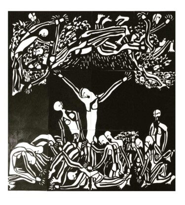 Peinture intitulée "Crucifixion" par Romain Olive, Œuvre d'art originale, Encre