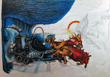 Рисунок под названием "The carriage of hell" - Roman, Подлинное произведение искусства, Чернила