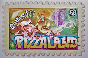 Dibujo titulada "Greetings from PIZZ…" por Roman, Obra de arte original, Tinta