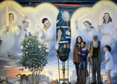 绘画 标题为“Шалтай и ангелы” 由Roman Ivanishchev, 原创艺术品, 油 安装在木板上
