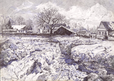 Painting titled "WINTER TIMES" by Roman Malyshev, Original Artwork, Graphite