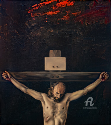 Pintura intitulada "The Crucifixion" por Roman Rembovsky, Obras de arte originais, Óleo Montado em Armação em madeira