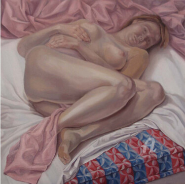Painting titled "Mattress" by Roman Rembovsky, Original Artwork, Oil Mounted on Wood Stretcher frame