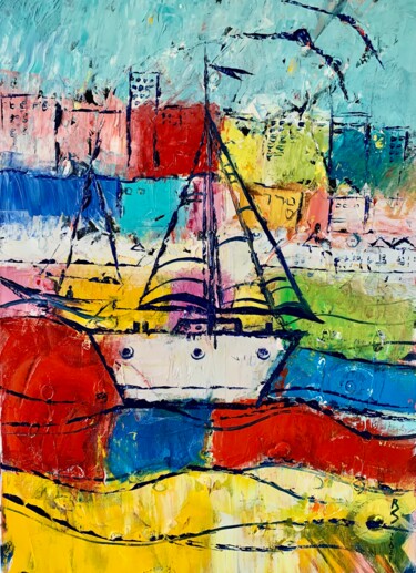 Painting titled "A SAILBOAT IN MY DR…" by Roman Sleptsuk, Original Artwork, Oil