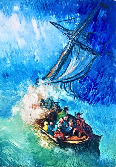Peinture intitulée "The Storm on the Se…" par Roman Sleptsuk, Œuvre d'art originale, Huile